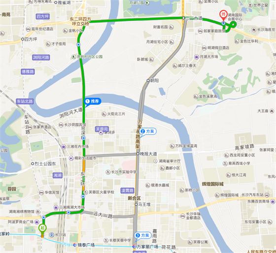 9km) 长沙南站至场馆 途经:红旗路,京奥港高速(16.5km)